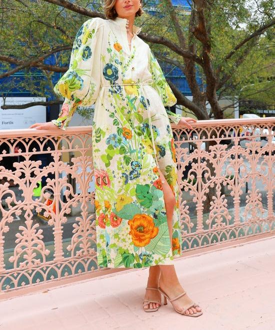 Kelly™ - Floral Print Shirt Maxi Dress