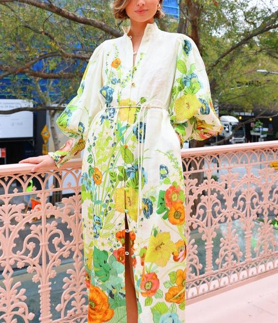 Kelly™ - Floral Print Shirt Maxi Dress