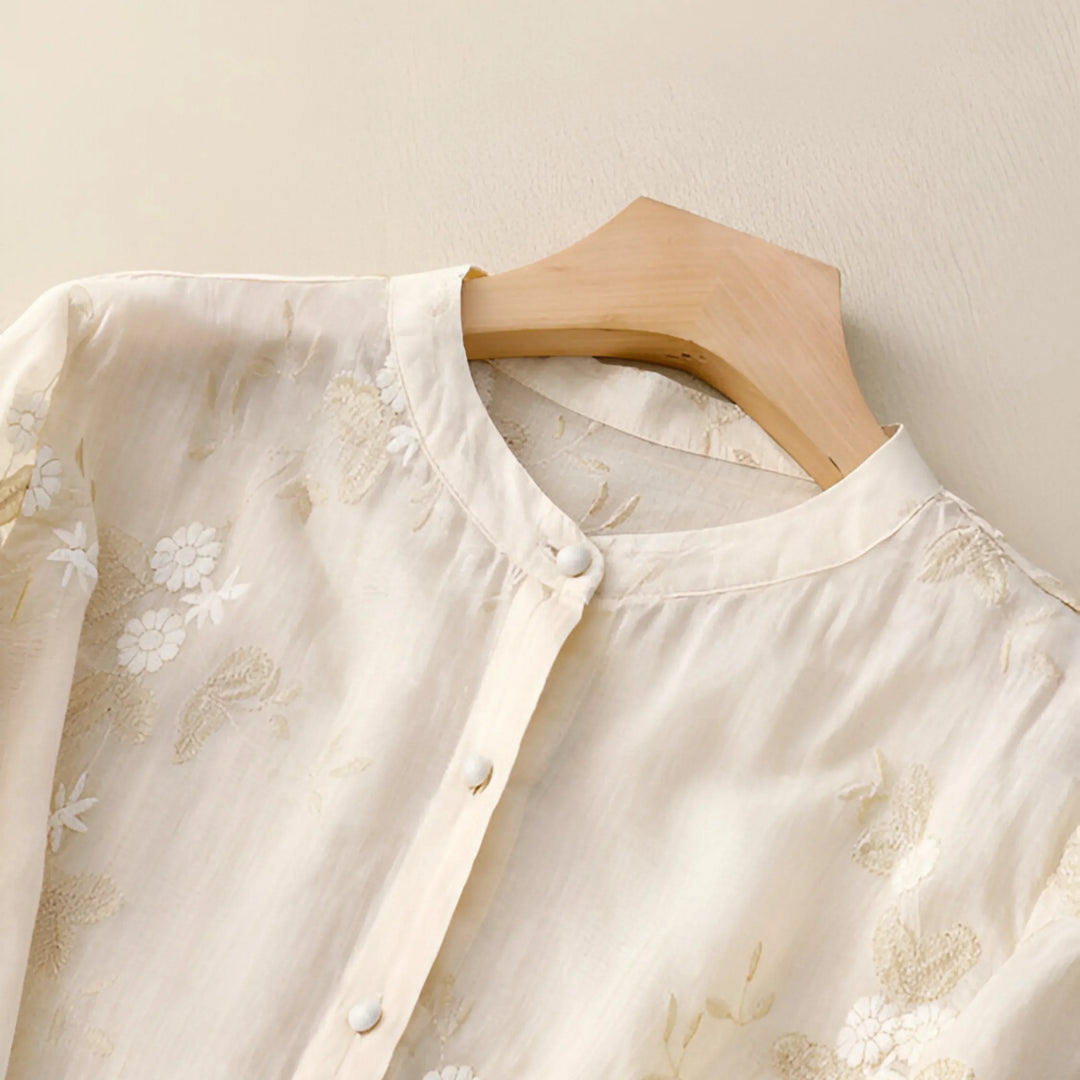 Emily | Cotton Top with Embroidered Flowers