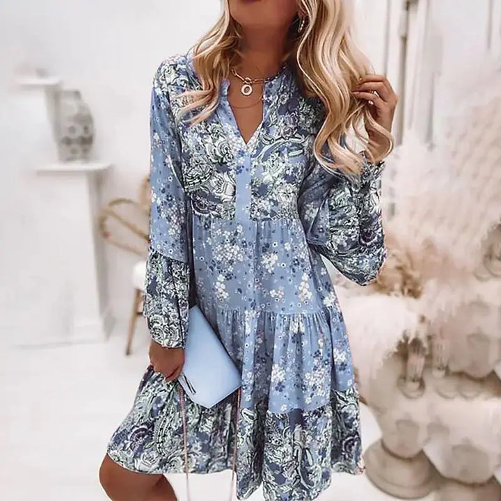 Helena- Floral V-Neck A-Line Dress