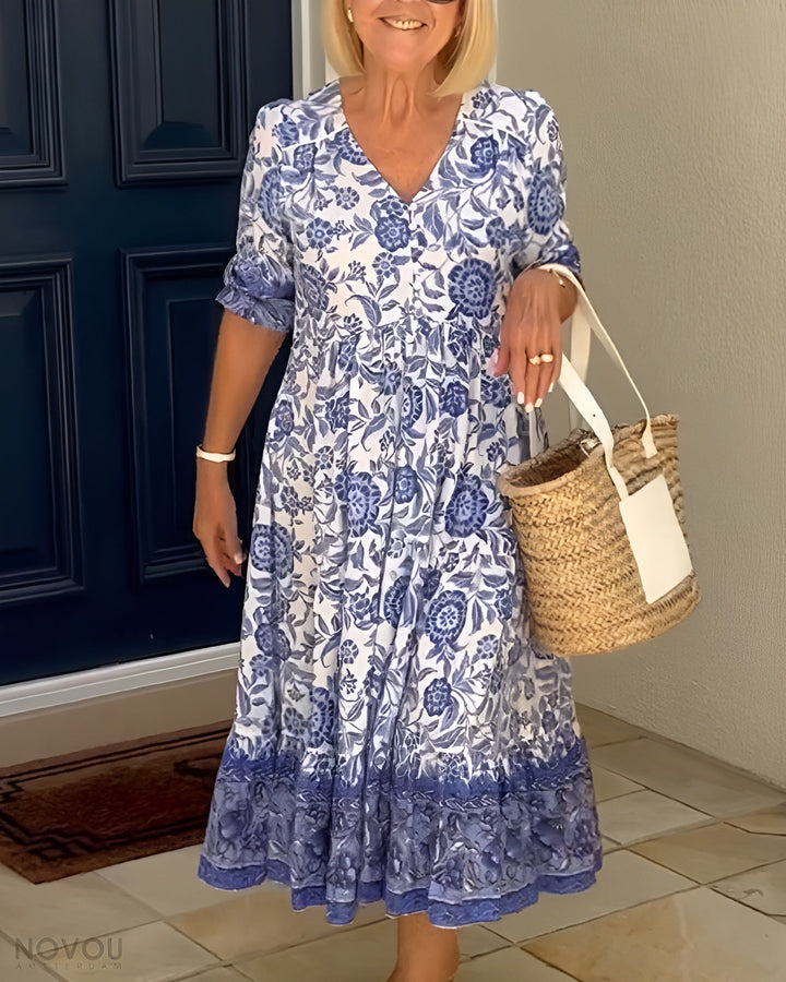 Evelyn | Elegant Floral Dress with V-Neck